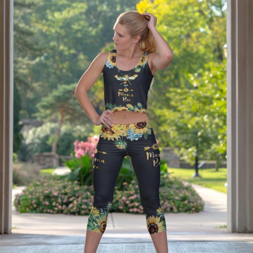 Gearhumans 3D Mama Bee Sunflowers Mothers Day Custom Legging