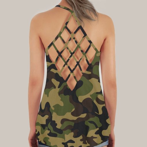 Gearhumans 3D Proud Army Mom Mothers Day Custom Criss Cross Tank Top - Image 2