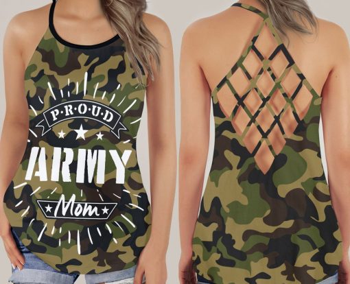 Gearhumans 3D Proud Army Mom Mothers Day Custom Criss Cross Tank Top - Image 3