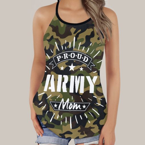 Gearhumans 3D Proud Army Mom Mothers Day Custom Criss Cross Tank Top