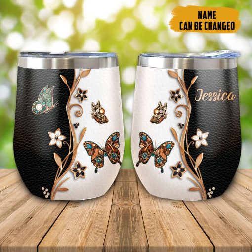 Gearhumans 3D Butterfly Golden Butterfly Leather Style Custom Name Tumbler - Image 8