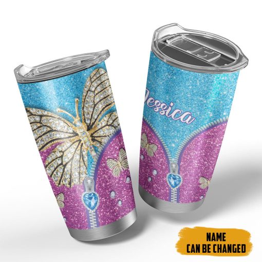 Gearhumans 3D Butterfly Zip Diamond Style Custom Name Tumbler - Image 4