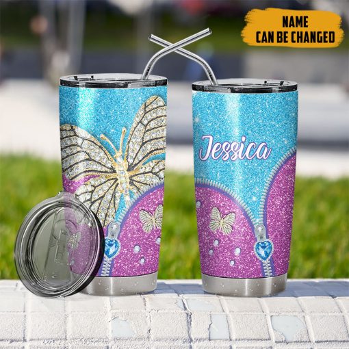 Gearhumans 3D Butterfly Zip Diamond Style Custom Name Tumbler - Image 7