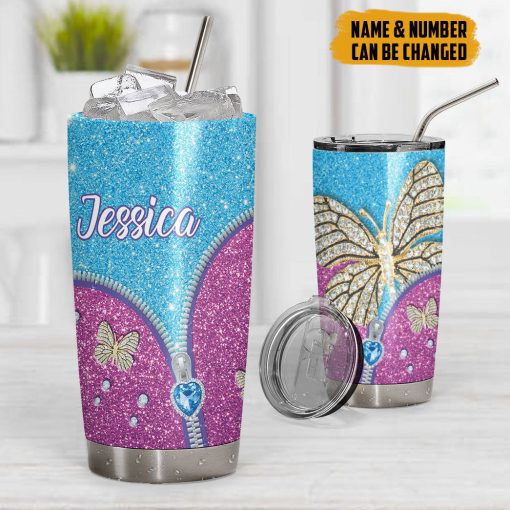 Gearhumans 3D Butterfly Zip Diamond Style Custom Name Tumbler - Image 6