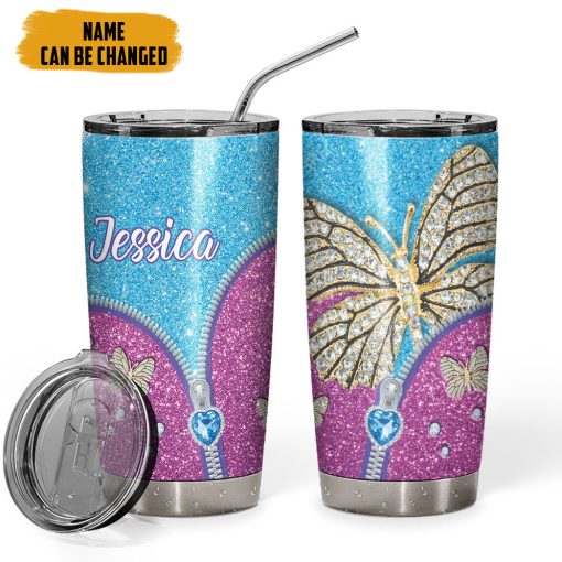 Gearhumans 3D Butterfly Zip Diamond Style Custom Name Tumbler - Image 3