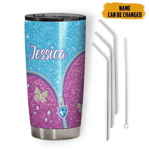 Gearhumans 3D Butterfly Zip Diamond Style Custom Name Tumbler - Image 2