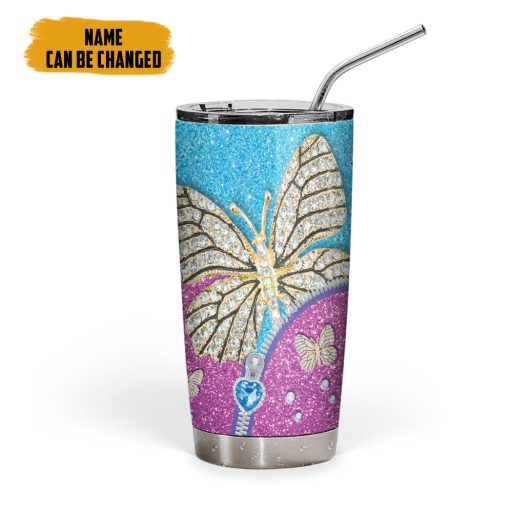 Gearhumans 3D Butterfly Zip Diamond Style Custom Name Tumbler