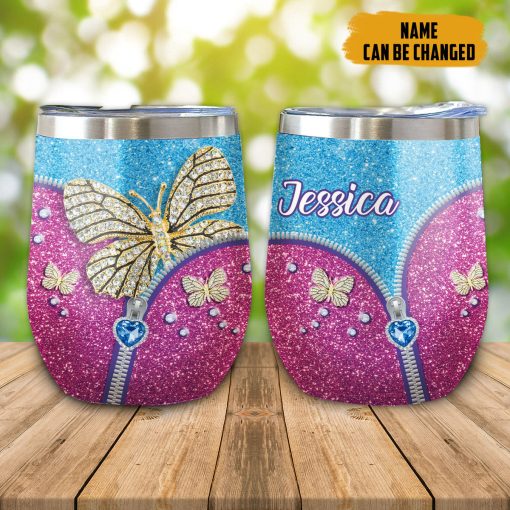 Gearhumans 3D Butterfly Zip Diamond Style Custom Name Tumbler - Image 8