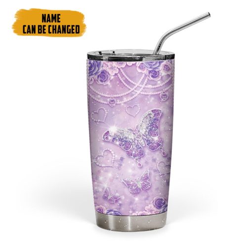 Gearhumans 3D Jewelry Butterfly Custom Name Tumbler