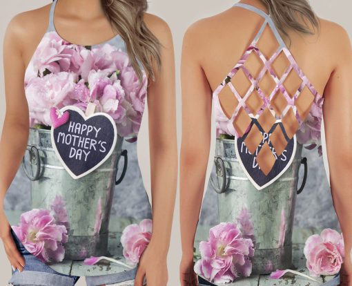 Gearhumans 3D Happy Mothers Day Flowers Custom Criss Cross Tank Top - Image 3