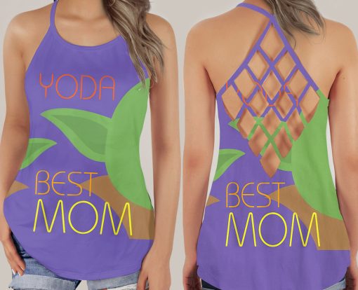 Gearhumans 3D Yoda Best Mom Mothers Day Custom Criss Cross Tank Top - Image 3