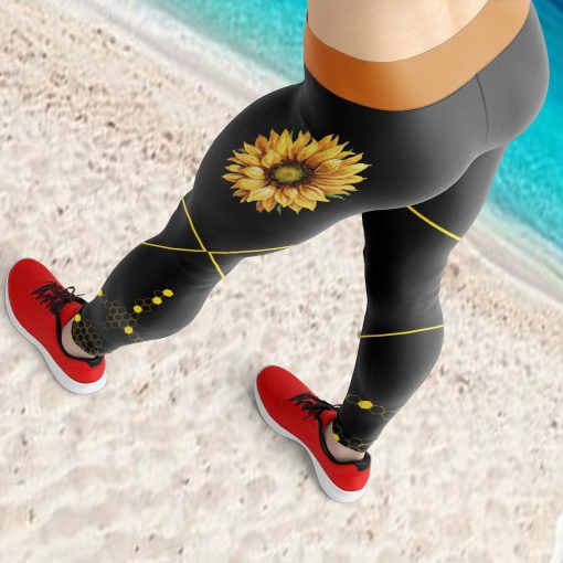 Gearhumans 3D Sunflowers Bee Mothers Day Custom Legging