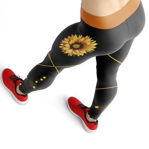 Gearhumans 3D Sunflowers Bee Mothers Day Custom Legging