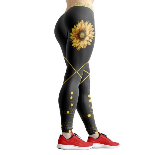 Gearhumans 3D Sunflowers Bee Mothers Day Custom Legging