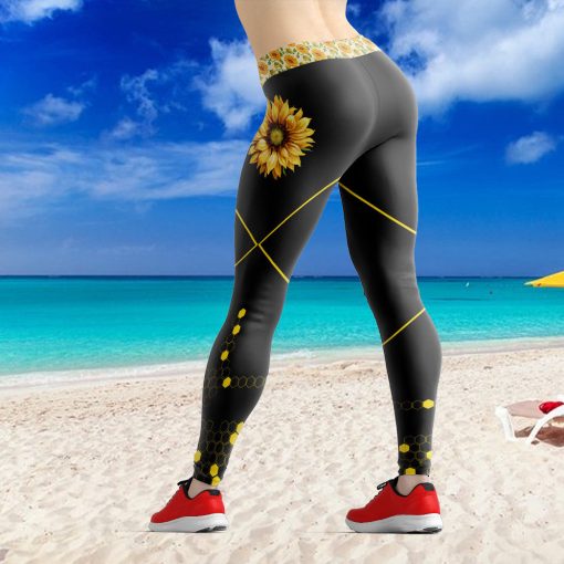 Gearhumans 3D Sunflowers Bee Mothers Day Custom Legging