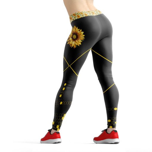 Gearhumans 3D Sunflowers Bee Mothers Day Custom Legging