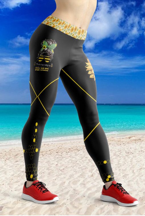 Gearhumans 3D Sunflowers Bee Mothers Day Custom Legging