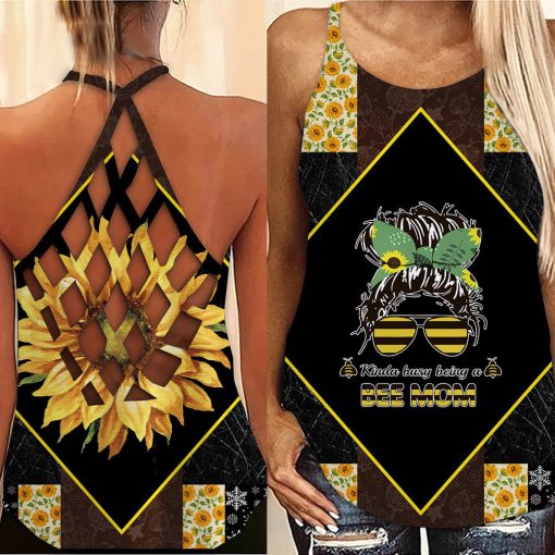Gearhumans 3D Sunflowers Bee Mothers Day Custom Criss Cross Tank Top