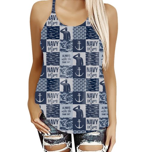 Gearhumans 3D Navy Mom Mothers Day Custom Criss Cross Tank Top