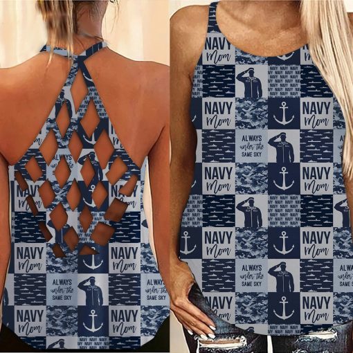 Gearhumans 3D Navy Mom Mothers Day Custom Criss Cross Tank Top - Image 3