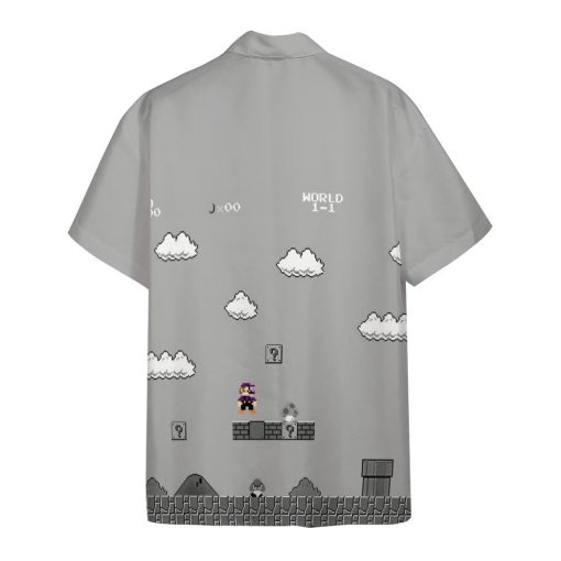 Gearhumans 3D Gray 8Bit Waluigi Custom Short Sleeves Shirt 2 Gearhumans 3D Gray 8Bit Waluigi Custom Short Sleeves Shirt - Image 2