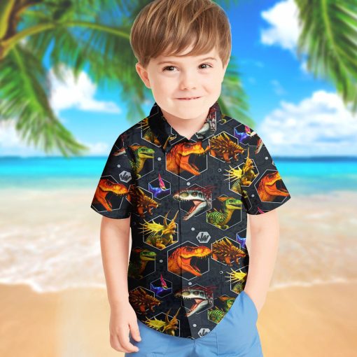 Gearhumans 3D J.P Dinosaur Heads Custom Kid Hawaiian Shirt