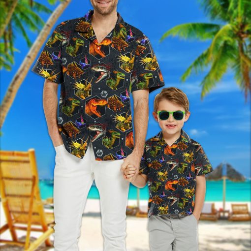 Gearhumans 3D J.P Dinosaur Heads Custom Kid Hawaiian Shirt