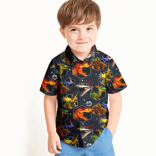 Gearhumans 3D J.P Dinosaur Heads Custom Kid Hawaiian Shirt