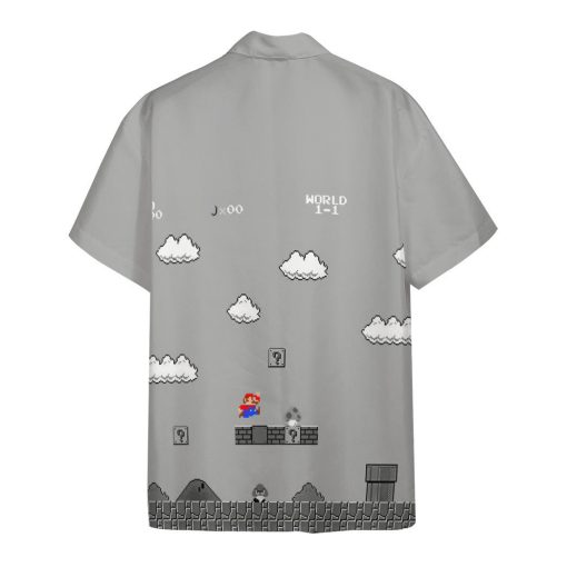 Gearhumans 3D Gray 8Bit Mario Custom Short Sleeves Shirt - Image 2