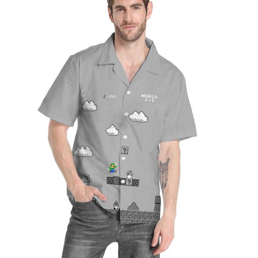 Gearhumans 3D Gray 8Bit Luigi Custom Short Sleeves Shirt - Image 4
