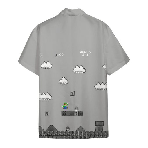 Gearhumans 3D Gray 8Bit Luigi Custom Short Sleeves Shirt - Image 2