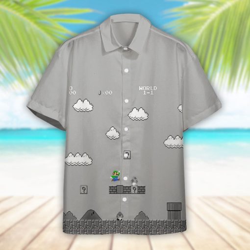 Gearhumans 3D Gray 8Bit Luigi Custom Short Sleeves Shirt - Image 6
