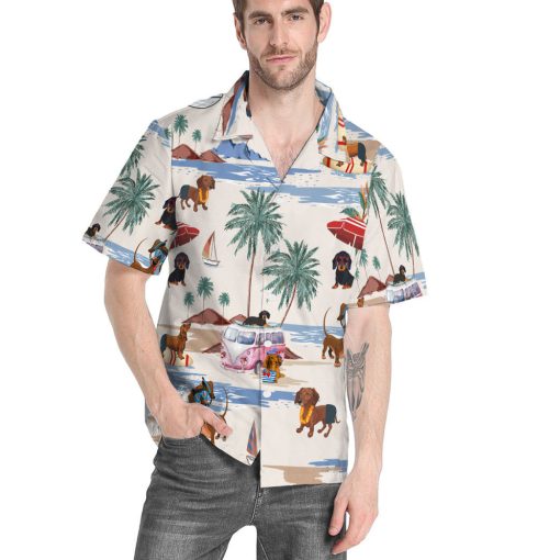 Gearhumans 3D Dachshund Summer Beach Retro Custom Hawaiian Shirt - Image 4