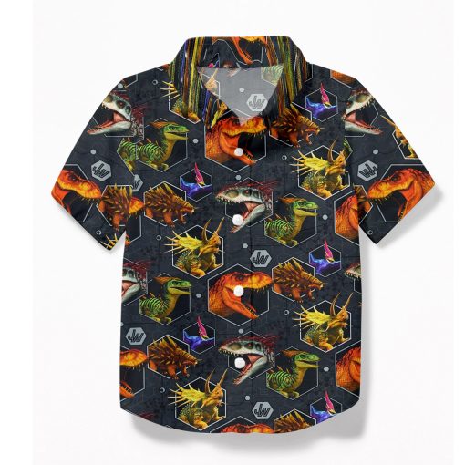 Gearhumans 3D J.P Dinosaur Heads Custom Kid Hawaiian Shirt