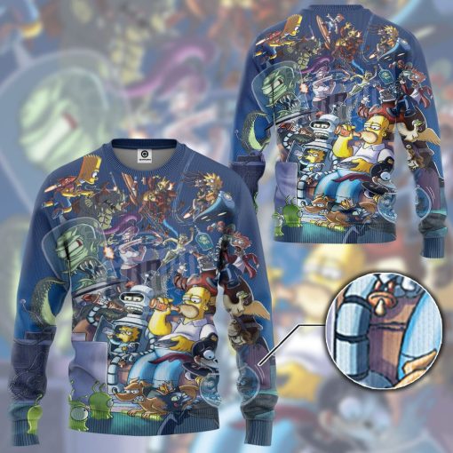 Gearhumans 3D The Simpsons Futurama Infinitely Secret Crossover Crisis Custom Tshirt Hoodie Apparel - Image 5