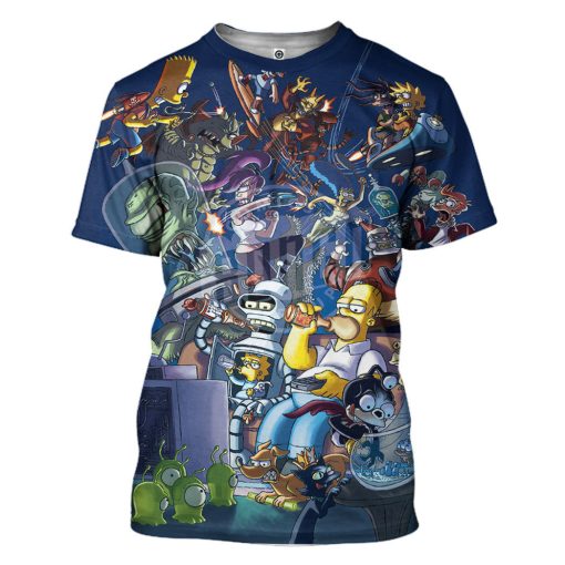 Gearhumans 3D The Simpsons Futurama Infinitely Secret Crossover Crisis Custom Tshirt Hoodie Apparel - Image 3