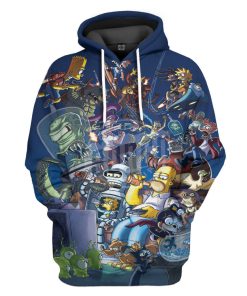 Gearhumans 3D The Simpsons Futurama Infinitely Secret Crossover Crisis Custom Tshirt Hoodie Apparel
