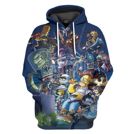 Gearhumans 3D The Simpsons Futurama Infinitely Secret Crossover Crisis Custom Tshirt Hoodie Apparel
