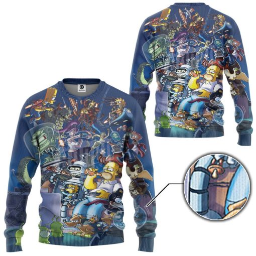 Gearhumans 3D The Simpsons Futurama Infinitely Secret Crossover Crisis Custom Tshirt Hoodie Apparel - Image 7