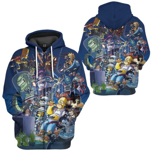 Gearhumans 3D The Simpsons Futurama Infinitely Secret Crossover Crisis Custom Tshirt Hoodie Apparel - Image 9