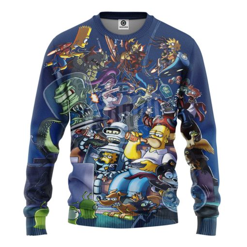 Gearhumans 3D The Simpsons Futurama Infinitely Secret Crossover Crisis Custom Tshirt Hoodie Apparel - Image 2
