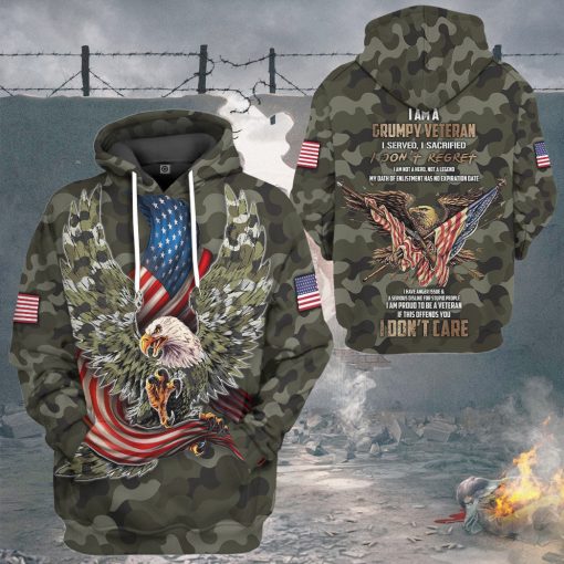 Gearhumans 3D Memorial Day I Am A Grumpy Veteran I Served I Sacrificed Custom Tshirt Hoodie Apparel