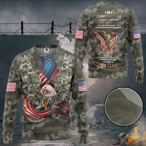 Gearhumans 3D Memorial Day I Am A Grumpy Veteran I Served I Sacrificed Custom Tshirt Hoodie Apparel