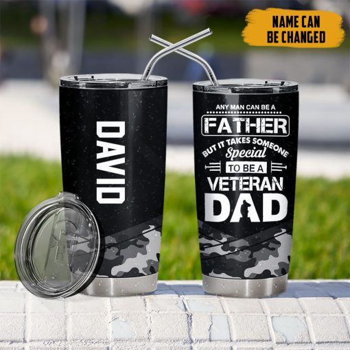 Gearhumans 3D Veteran Dad Fathers Day Custom Name Tumbler