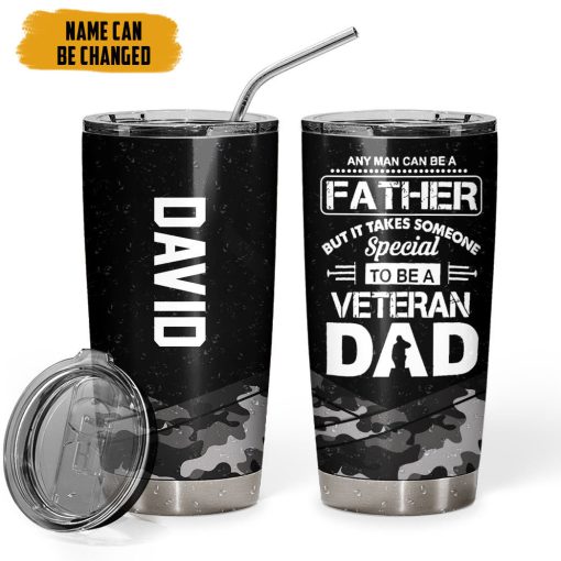 Gearhumans 3D Veteran Dad Fathers Day Custom Name Tumbler