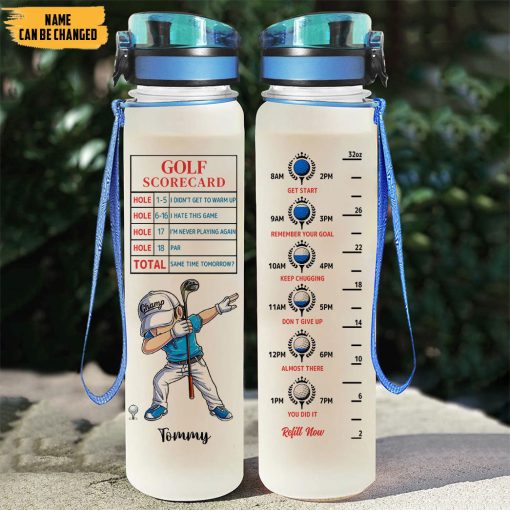 Gearhumans 3D Father's Day Gift Golf Scorecard Custom Name Water Bottle - Image 3