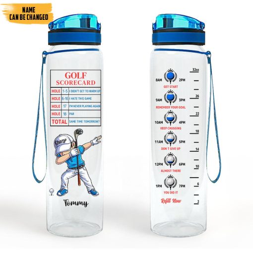 Gearhumans 3D Father's Day Gift Golf Scorecard Custom Name Water Bottle - Image 2