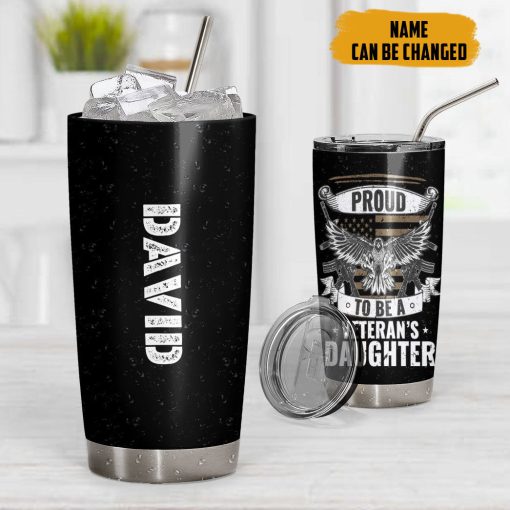 Gearhumans 3D Proud To Be A Veterans Daughter Fathers Day Custom Name Tumbler - Image 7