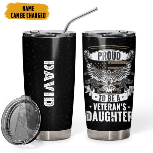Gearhumans 3D Proud To Be A Veterans Daughter Fathers Day Custom Name Tumbler - Image 3