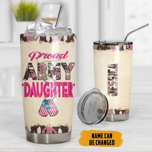 Gearhumans 3D Proud Army Daughter Veteran Fathers Day Custom Name Tumbler - Image 10